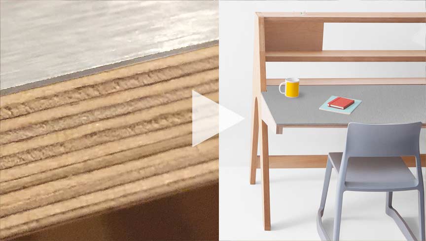 Madera contrachapada cortada con CNC para crear un escritorio elevable de pie